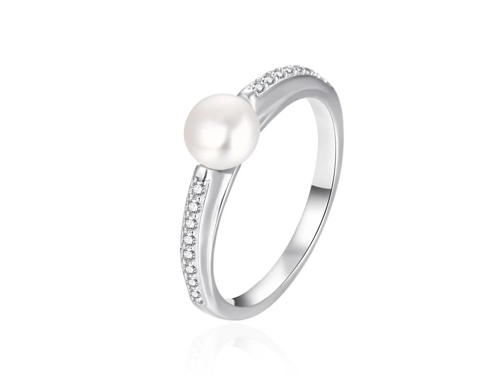 Elegantní stříbrný prsten se zirkony a perlou